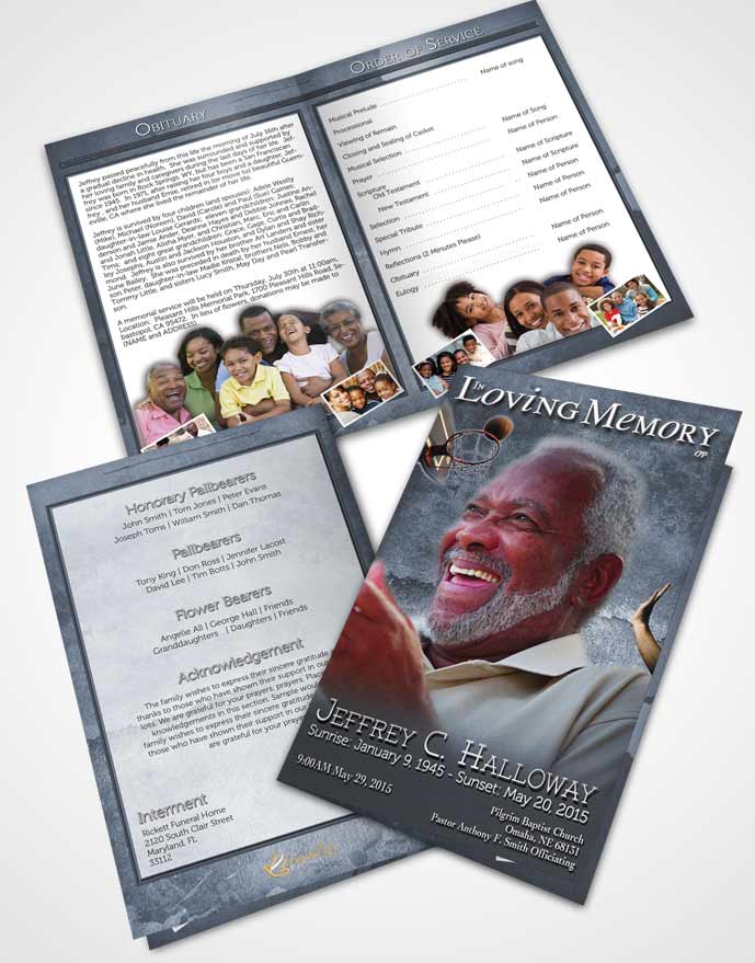 Bifold Order Of Service Obituary Template Brochure Island Blue Basketball Star