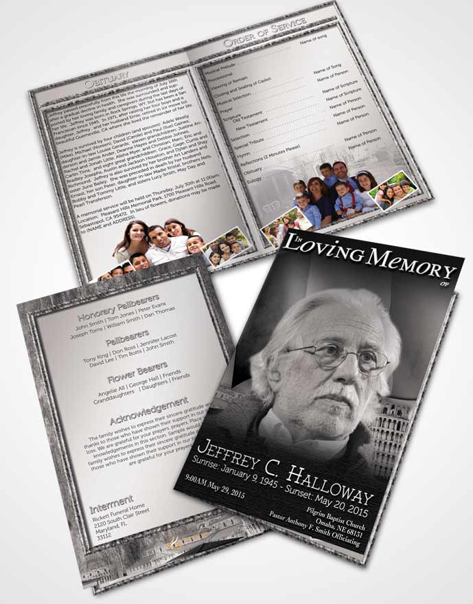 Bifold Order Of Service Obituary Template Brochure Italian Black and White Beauty