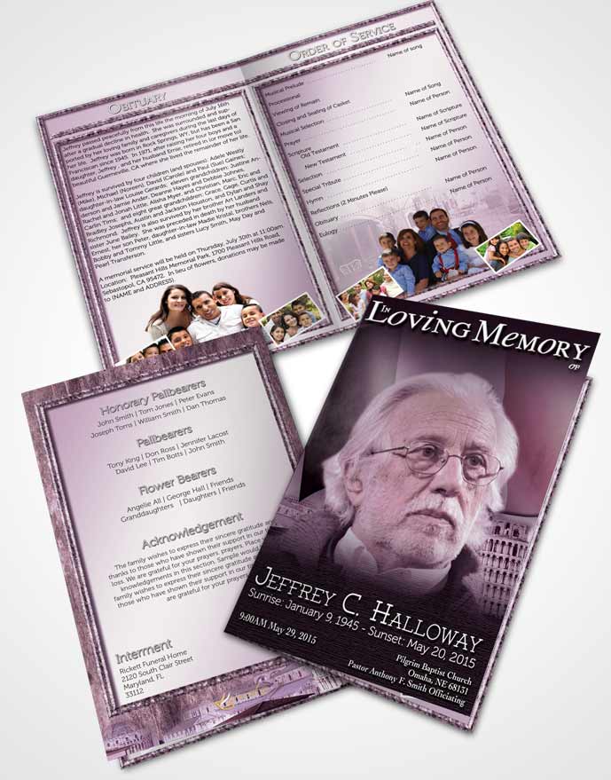 Bifold Order Of Service Obituary Template Brochure Italian Lavender Beauty