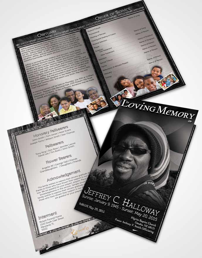 Bifold Order Of Service Obituary Template Brochure Jamaican Black and White Beauty