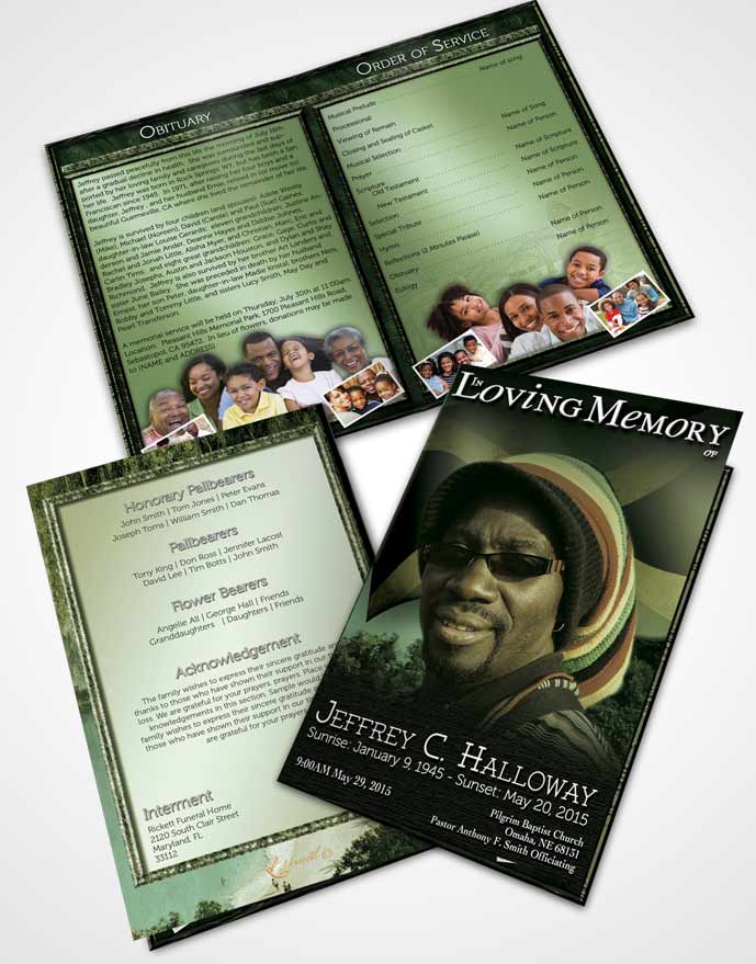 Bifold Order Of Service Obituary Template Brochure Jamaican Emerald Beauty