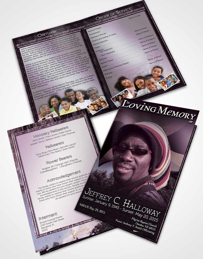 Bifold Order Of Service Obituary Template Brochure Jamaican Lavender Beauty