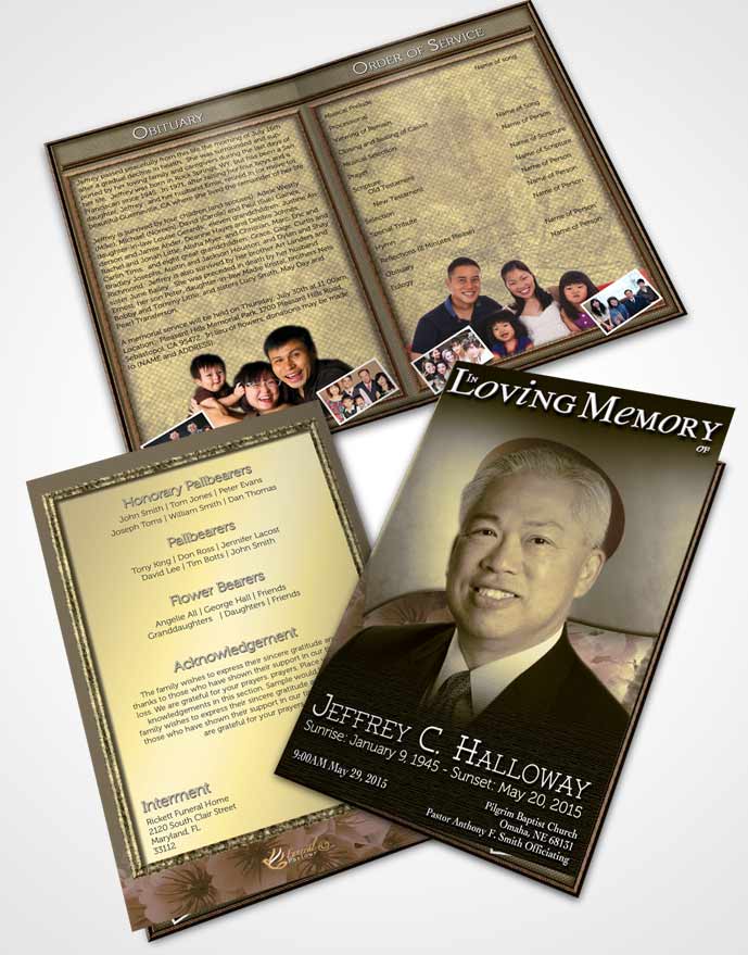 Bifold Order Of Service Obituary Template Brochure Japanese Golden Blossoms