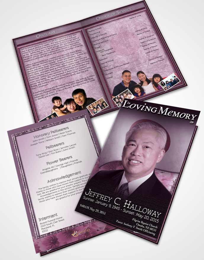 Bifold Order Of Service Obituary Template Brochure Japanese Lavender Blossoms