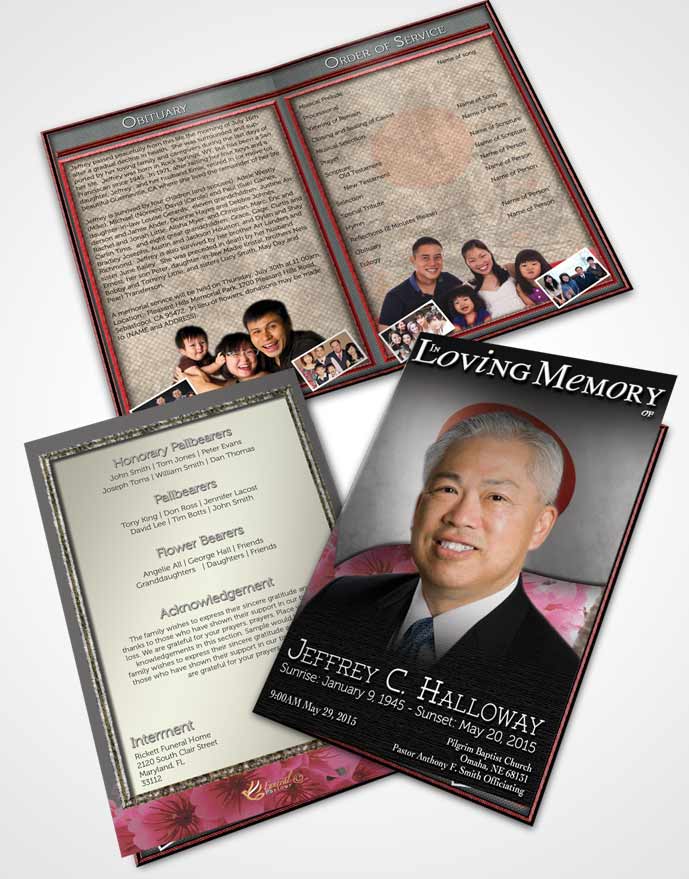 Bifold Order Of Service Obituary Template Brochure Japanese Natural Blossoms
