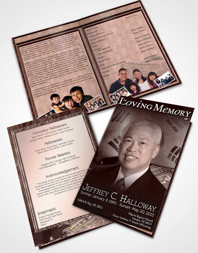 Bifold Order Of Service Obituary Template Brochure Korean Burgundy City