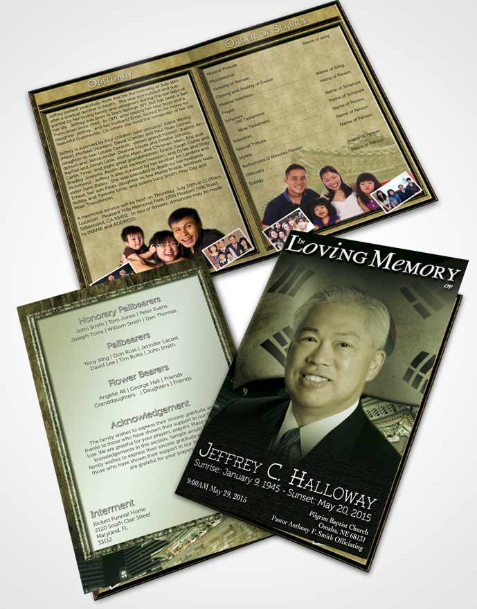 Bifold Order Of Service Obituary Template Brochure Korean Emerald City