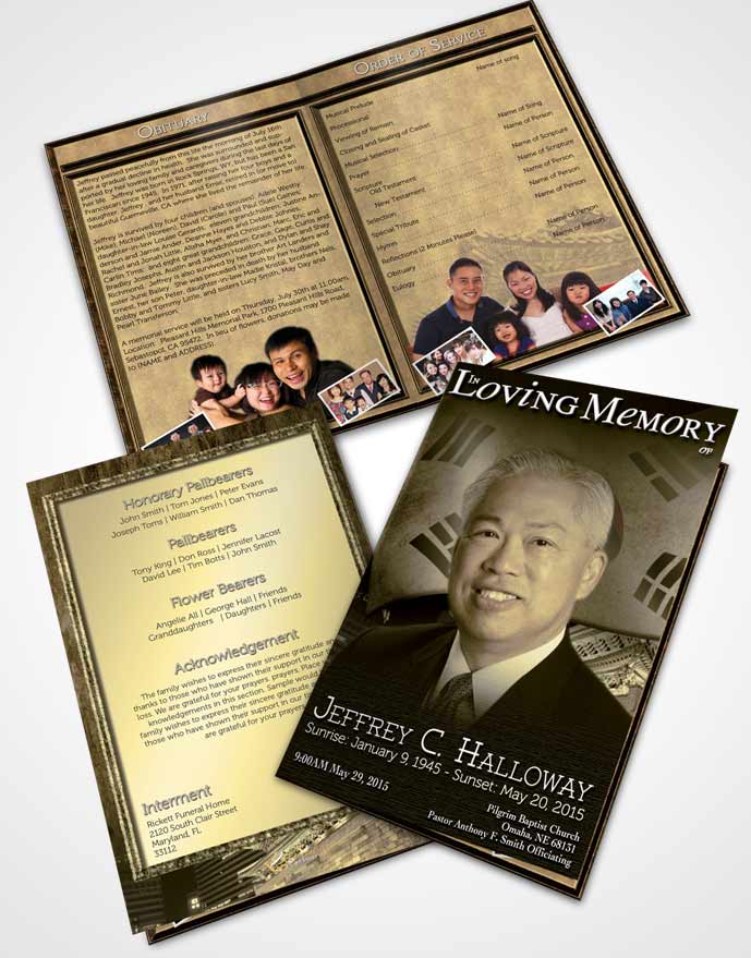 Bifold Order Of Service Obituary Template Brochure Korean Golden City
