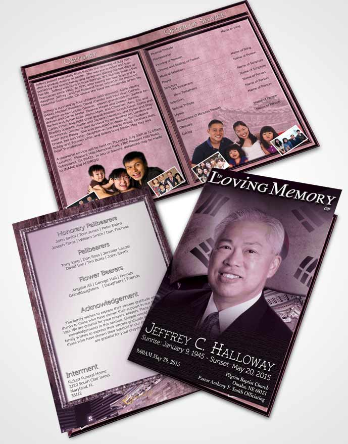 Bifold Order Of Service Obituary Template Brochure Korean Lavender City