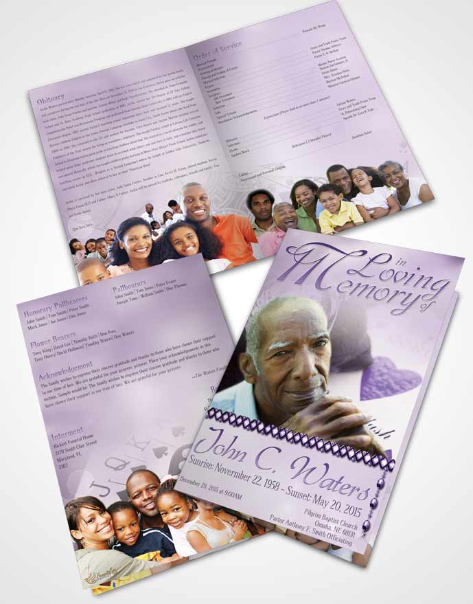 Bifold Order Of Service Obituary Template Brochure Lavender Aces