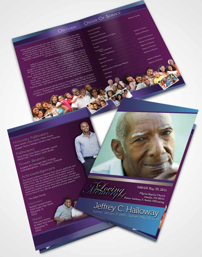 Bifold Order Of Service Obituary Template Brochure Lavender Beauty Tranquility Dark
