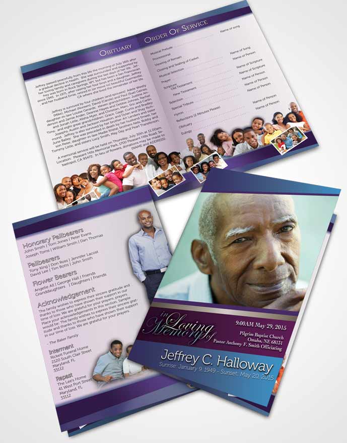 Bifold Order Of Service Obituary Template Brochure Lavender Beauty Tranquility Light