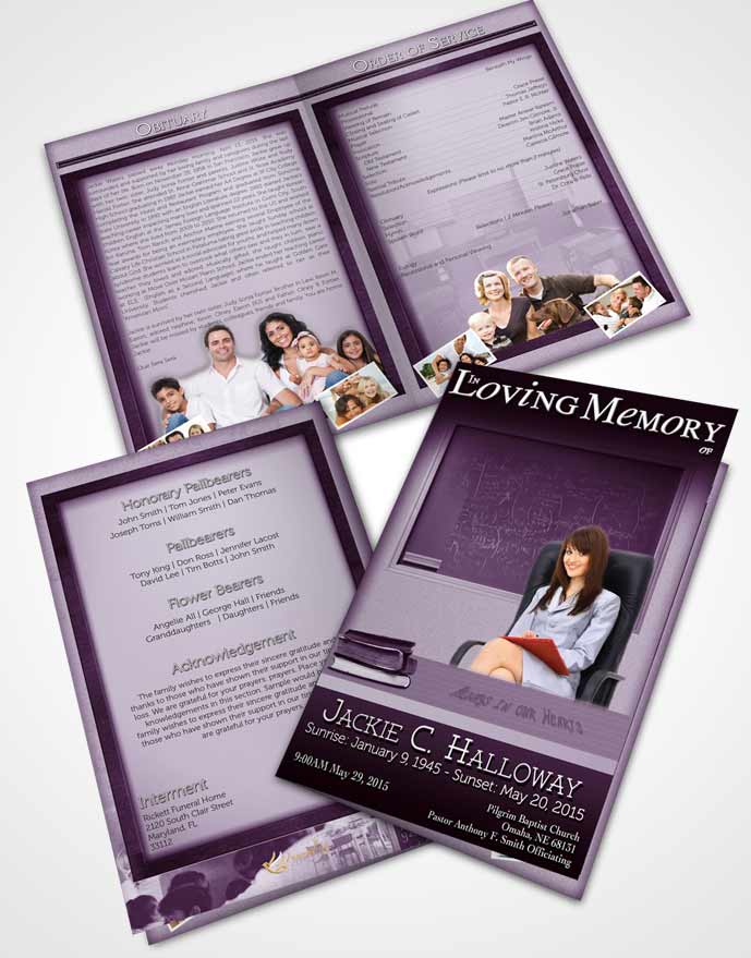 Bifold Order Of Service Obituary Template Brochure Lavender Bliss Teacher Light