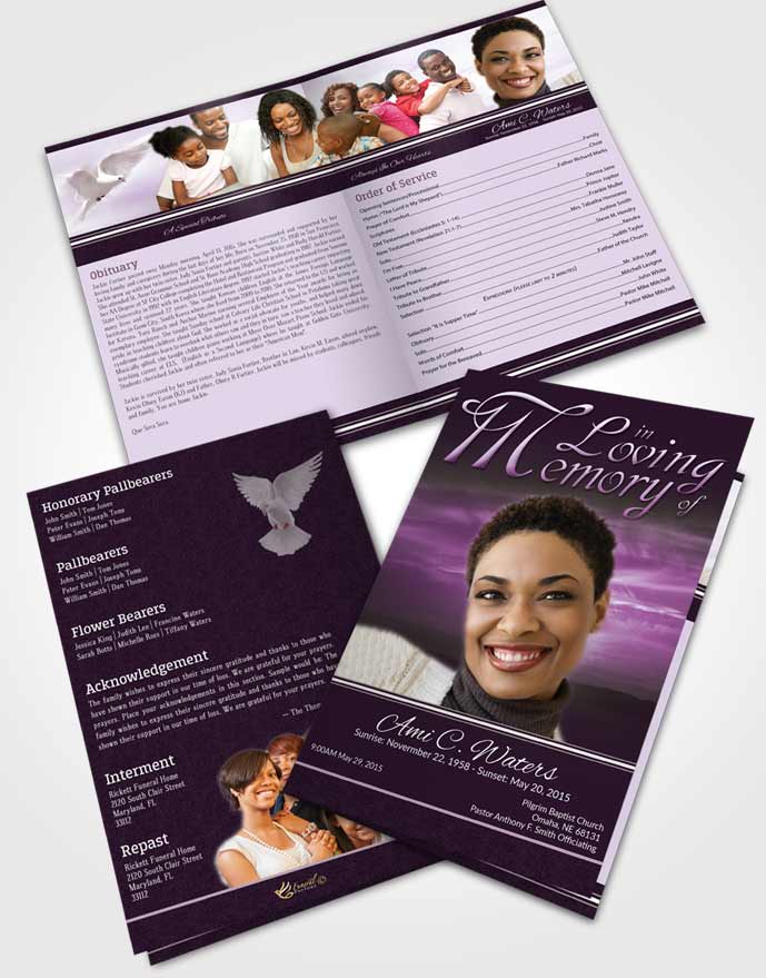 Bifold Order Of Service Obituary Template Brochure Lavender Higher Power