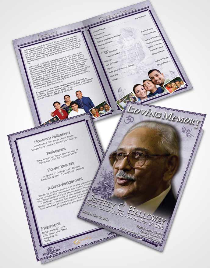 Bifold Order Of Service Obituary Template Brochure Lavender Hindu Faith