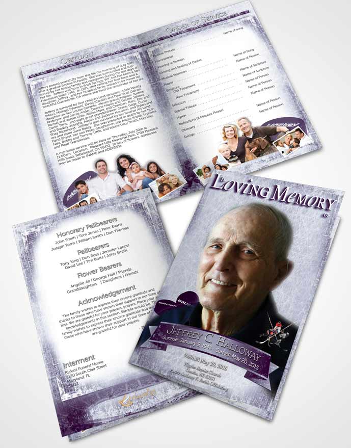 Bifold Order Of Service Obituary Template Brochure Lavender Hockey Star