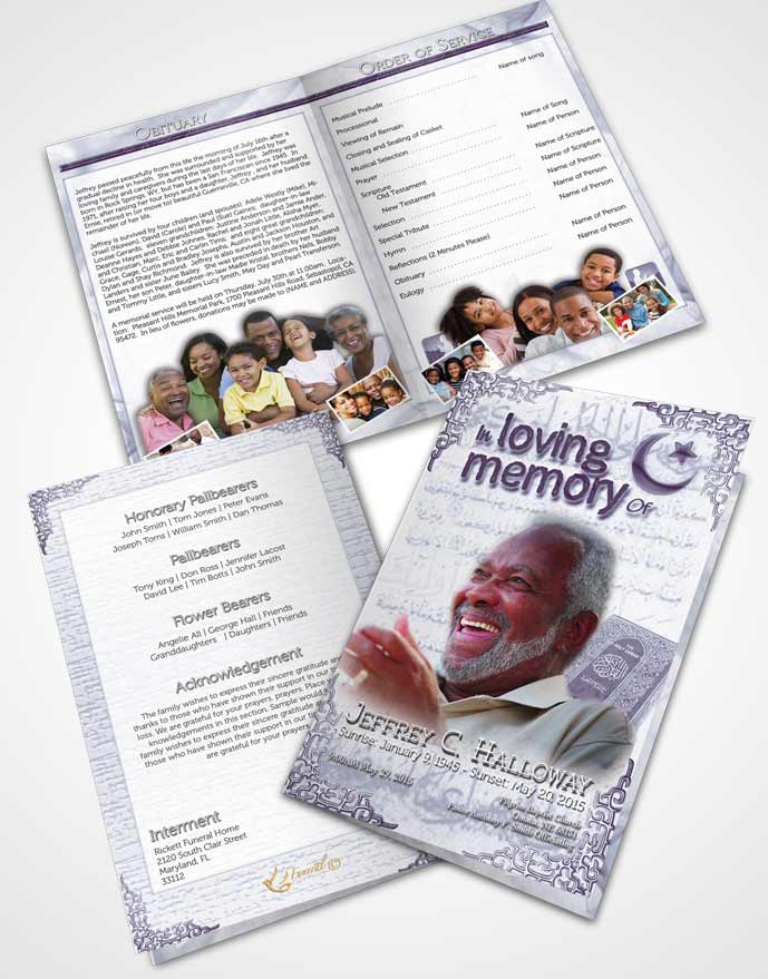 Bifold Order Of Service Obituary Template Brochure Lavender Islamic Blissful Faith
