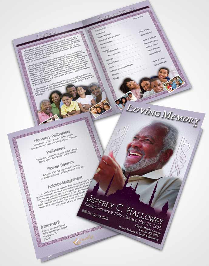 Bifold Order Of Service Obituary Template Brochure Lavender Islamic Serenity