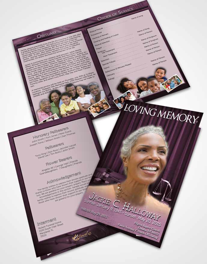 Bifold Order Of Service Obituary Template Brochure Lavender Judge Justice