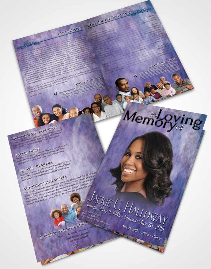 Bifold Order Of Service Obituary Template Brochure Lavender Kisses Harmonics