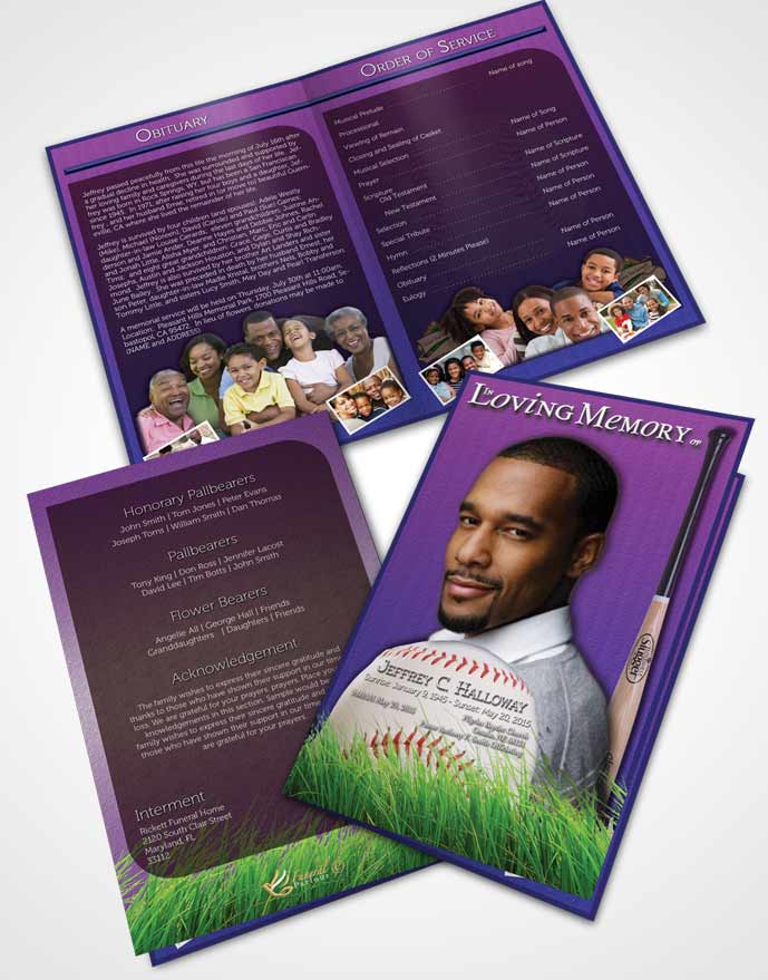 Bifold Order Of Service Obituary Template Brochure Lavender Love Baseball Star Dark
