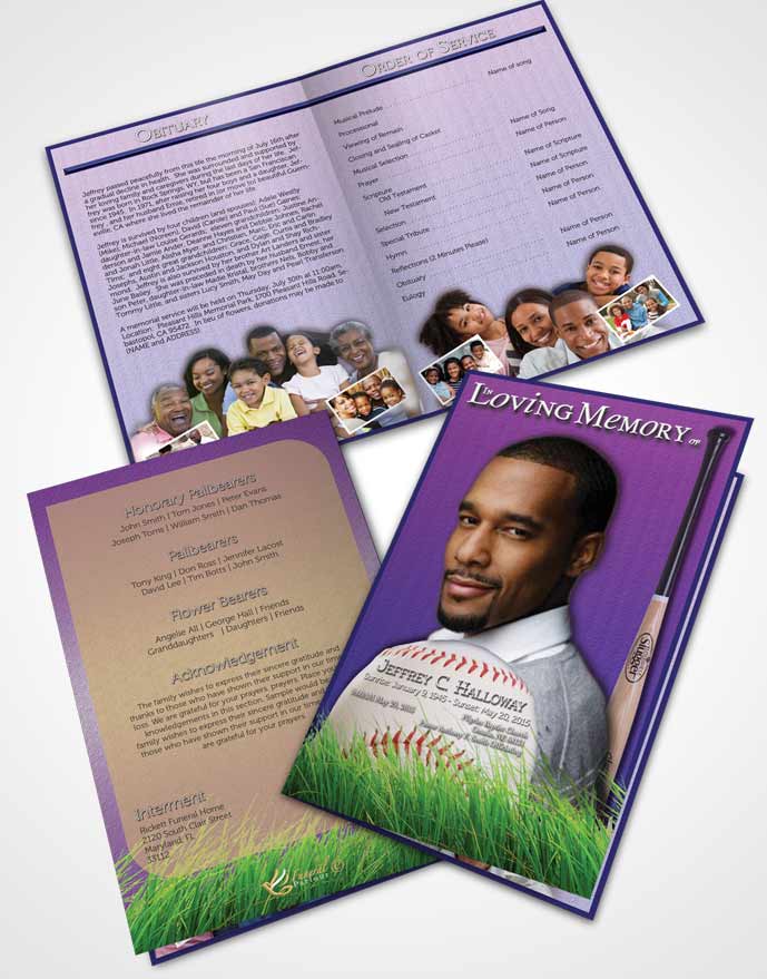 Bifold Order Of Service Obituary Template Brochure Lavender Love Baseball Star Light