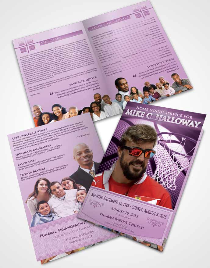 Bifold Order Of Service Obituary Template Brochure Lavender Love Basketball Honor