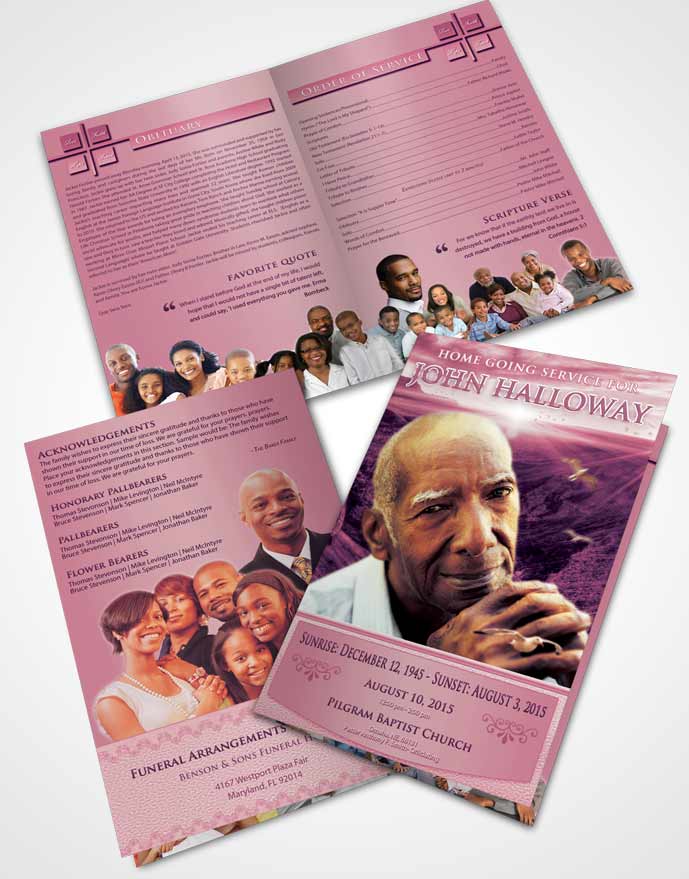 Bifold Order Of Service Obituary Template Brochure Lavender Love Canyon Escape