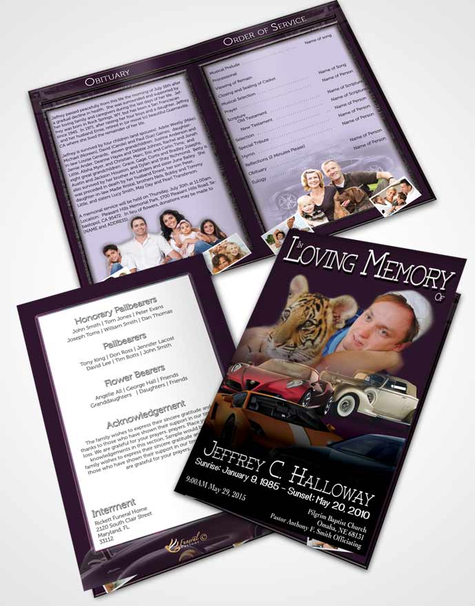 Bifold Order Of Service Obituary Template Brochure Lavender Love Car Enthusiast