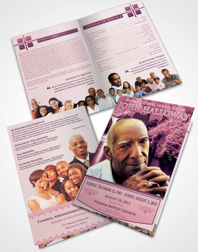 Bifold Order Of Service Obituary Template Brochure Lavender Love Forest Magic