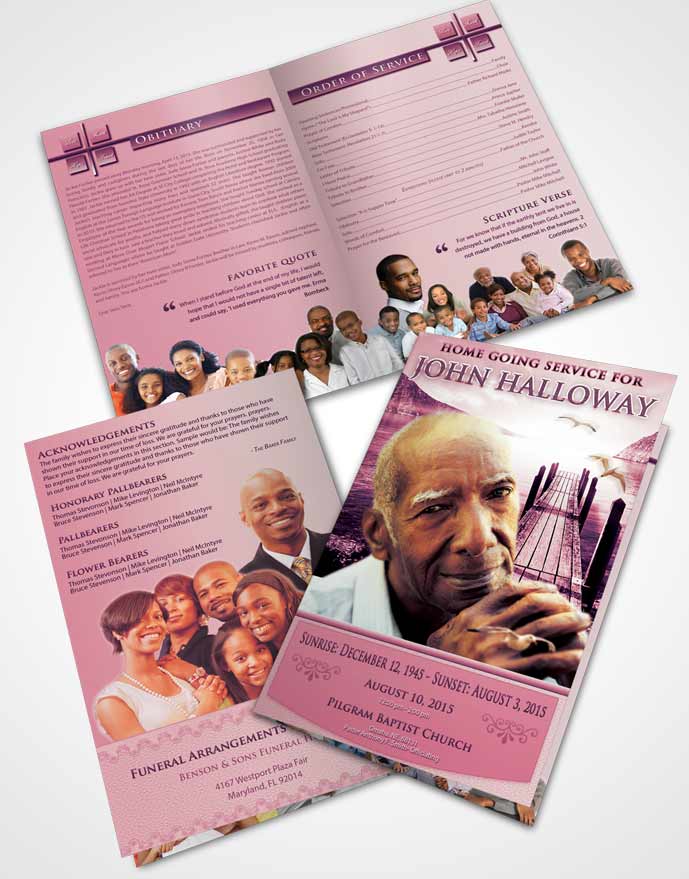 Bifold Order Of Service Obituary Template Brochure Lavender Love Natures Peace