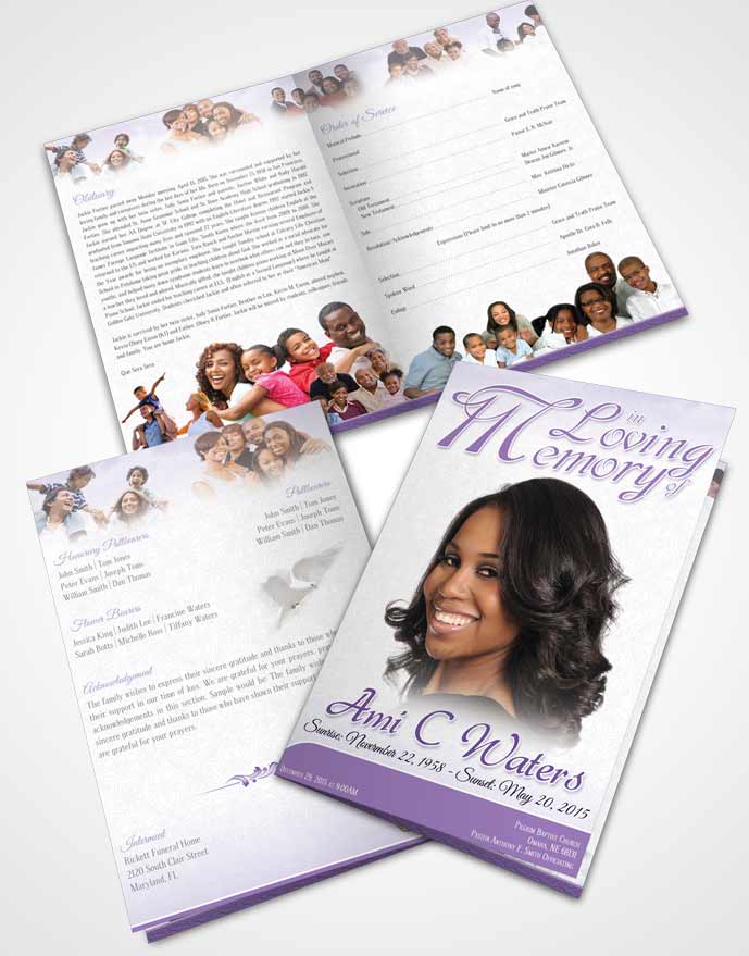 Bifold Order Of Service Obituary Template Brochure Lavender Purity