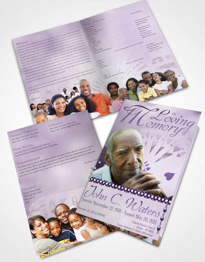 Bifold Order Of Service Obituary Template Brochure Lavender Royal Flush