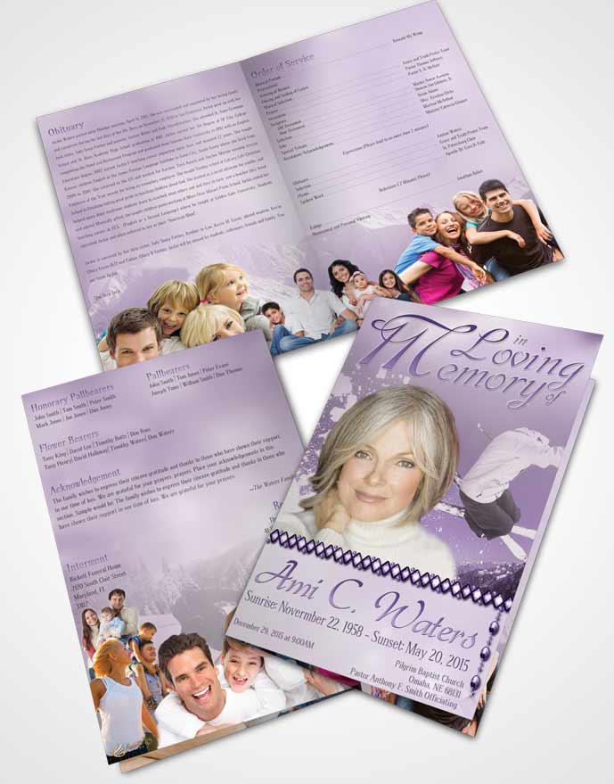 Bifold Order Of Service Obituary Template Brochure Lavender Ski Jumping
