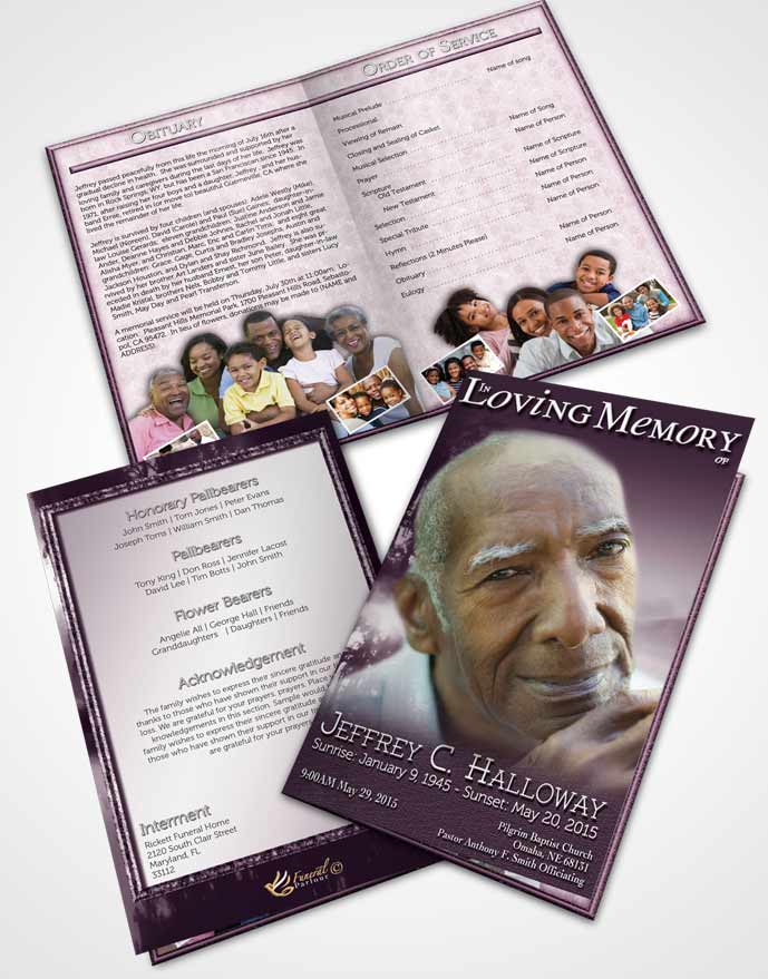 Bifold Order Of Service Obituary Template Brochure Lavender Summer Reflection