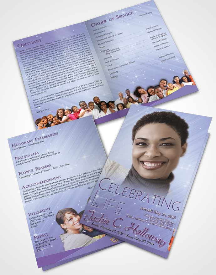 Bifold Order Of Service Obituary Template Brochure Lavender Sunrise Serenity