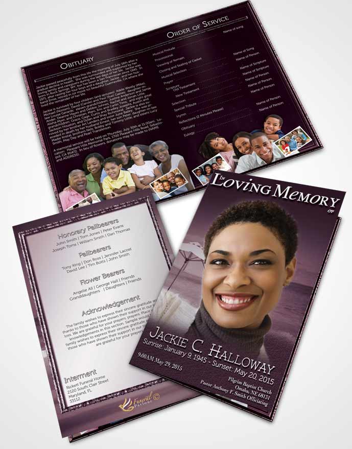 Bifold Order Of Service Obituary Template Brochure Lavender Tiki Beach