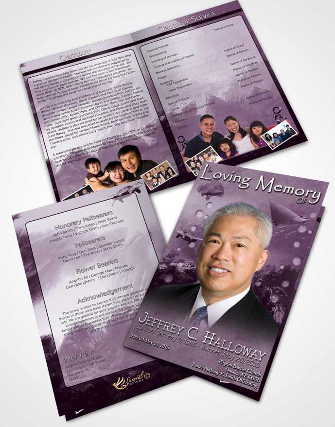 Bifold Order Of Service Obituary Template Brochure Lavender Water Lover