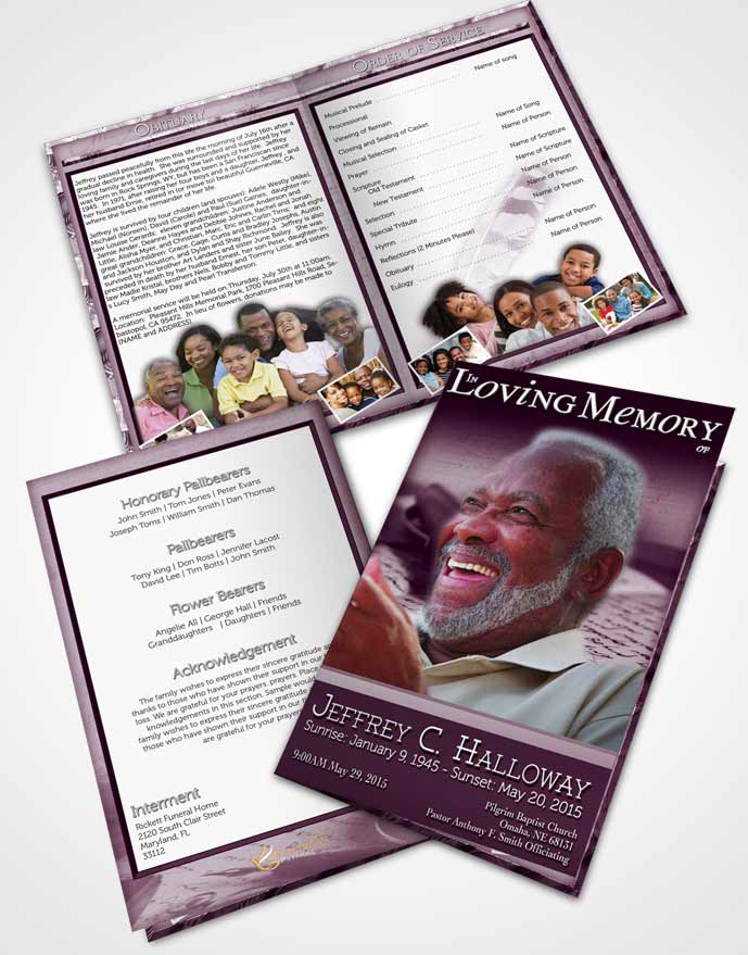 Bifold Order Of Service Obituary Template Brochure Lavender Writer