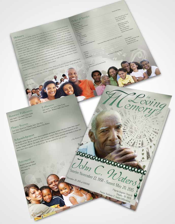 Bifold Order Of Service Obituary Template Brochure Lets Play Emerald Cards