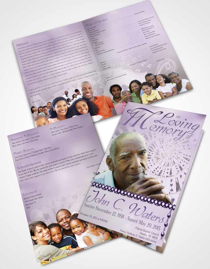 Bifold Order Of Service Obituary Template Brochure Lets Play Lavender Cards