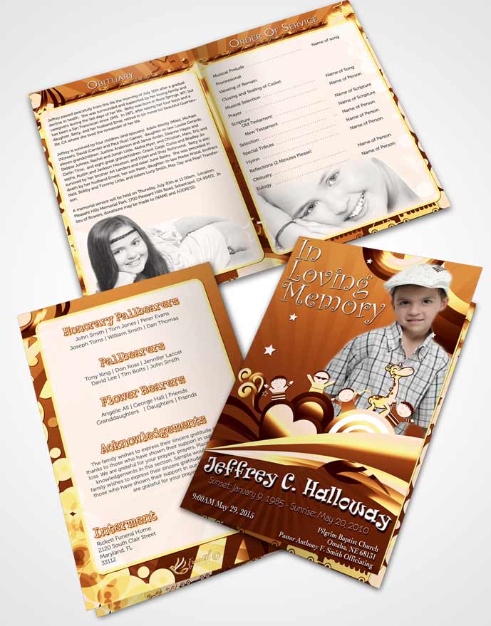 Bifold Order Of Service Obituary Template Brochure Living in a Peach Childs Journey