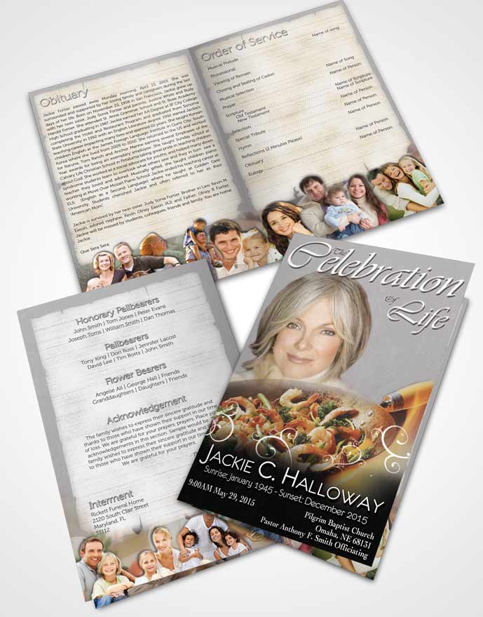 Bifold Order Of Service Obituary Template Brochure Love of Black and White Cooking