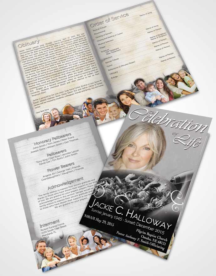 Bifold Order Of Service Obituary Template Brochure Love of Full Black and White Cooking