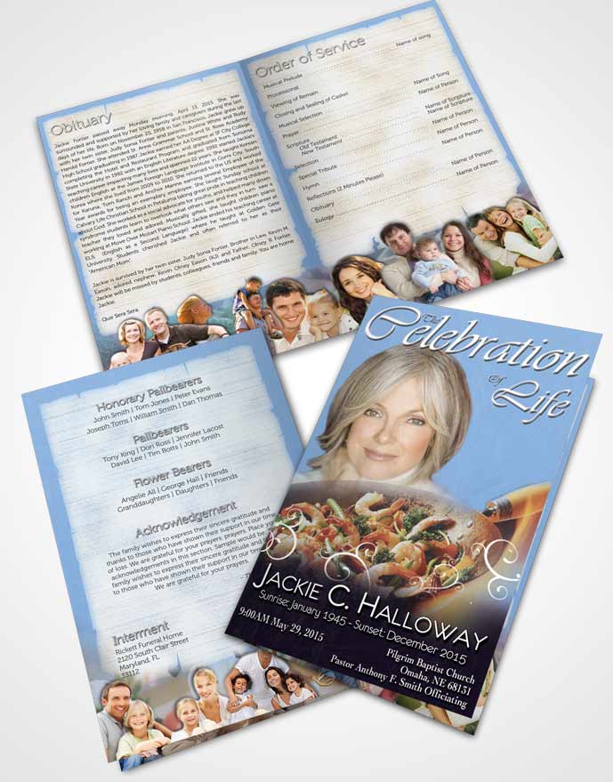 Bifold Order Of Service Obituary Template Brochure Love of Ocean Blue Cooking