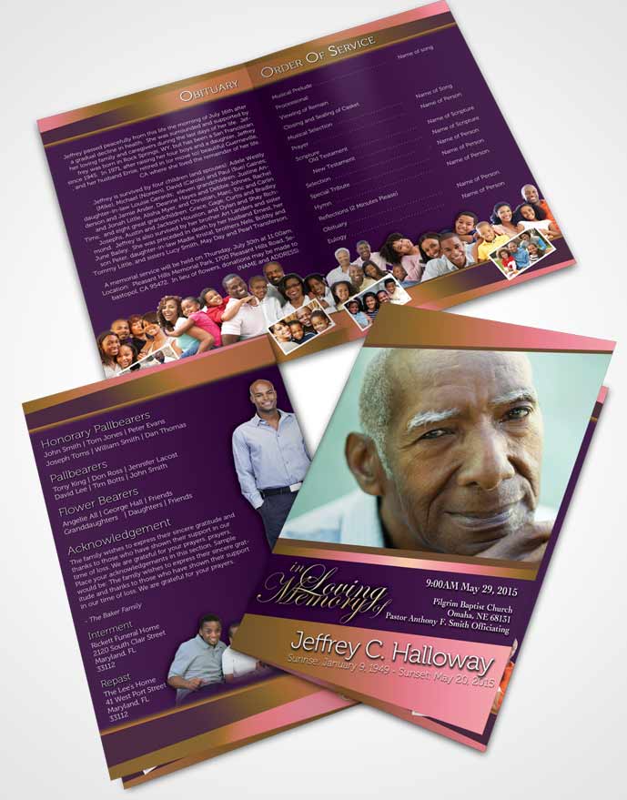 Bifold Order Of Service Obituary Template Brochure Loving Mix Tranquility Dark