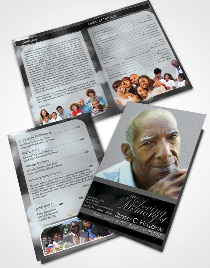 Bifold Order Of Service Obituary Template Brochure Majestic Black and White Light