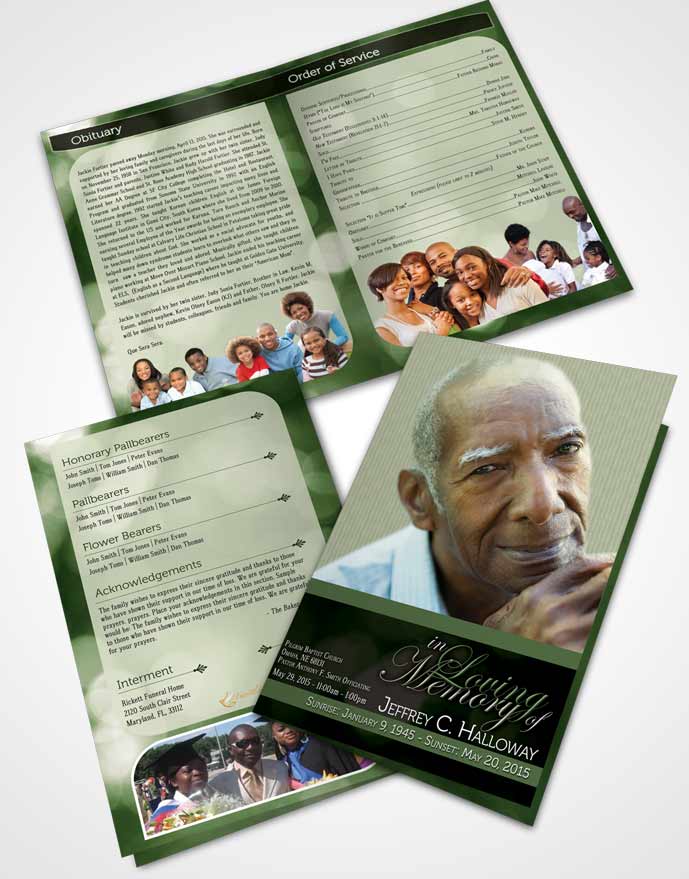 Bifold Order Of Service Obituary Template Brochure Majestic Forest Laughter Light