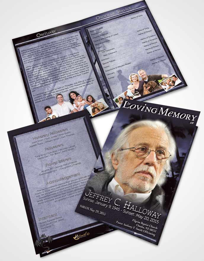 Bifold Order Of Service Obituary Template Brochure Martial Arts Blue Sunset