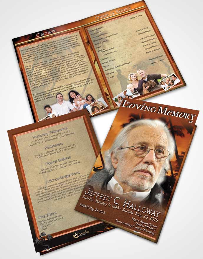 Bifold Order Of Service Obituary Template Brochure Martial Arts Natural Sunset